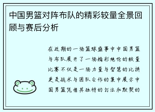 中国男篮对阵布队的精彩较量全景回顾与赛后分析